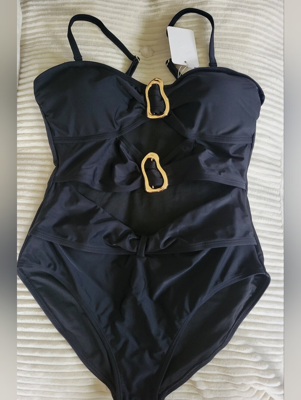 NWT Black One-Piece Swimsuit with Gold Hardware